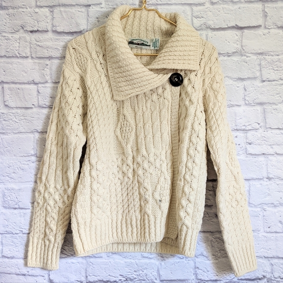 Aran Crafts Sweaters - Aran Crafts 100% Merino Wool Cable Knit Cardigan Sweater Women's XS Cream White